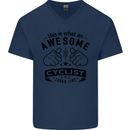 Awesome Cyclist Looks Like This Cycling Mens V-Neck Cotton T-Shirt Navy Blue