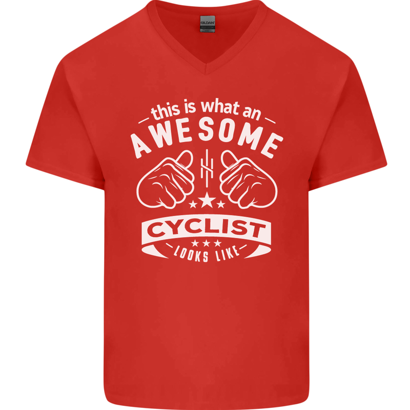 Awesome Cyclist Looks Like This Cycling Mens V-Neck Cotton T-Shirt Red