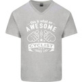 Awesome Cyclist Looks Like This Cycling Mens V-Neck Cotton T-Shirt Sports Grey