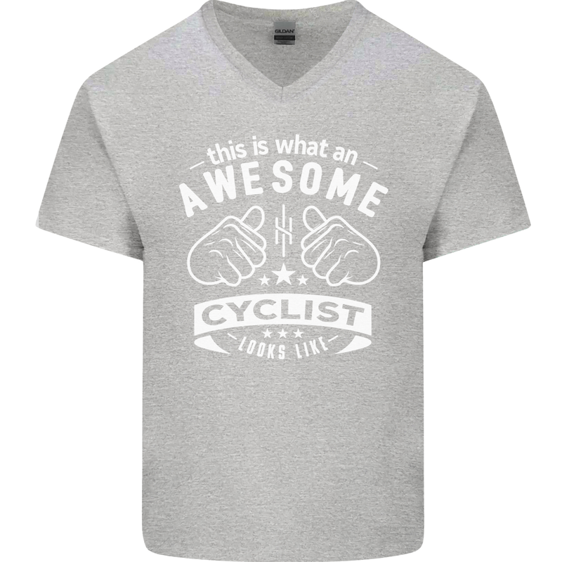 Awesome Cyclist Looks Like This Cycling Mens V-Neck Cotton T-Shirt Sports Grey