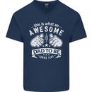 Awesome Dad to Be Looks New Dad Daddy Mens V-Neck Cotton T-Shirt Navy Blue