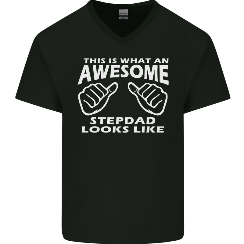 Awesome Stepdad Funny Father's Day Step Dad Mens V-Neck Cotton T-Shirt Black
