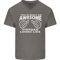 Awesome Stepdad Funny Father's Day Step Dad Mens V-Neck Cotton T-Shirt Charcoal