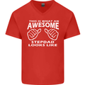 Awesome Stepdad Funny Father's Day Step Dad Mens V-Neck Cotton T-Shirt Red