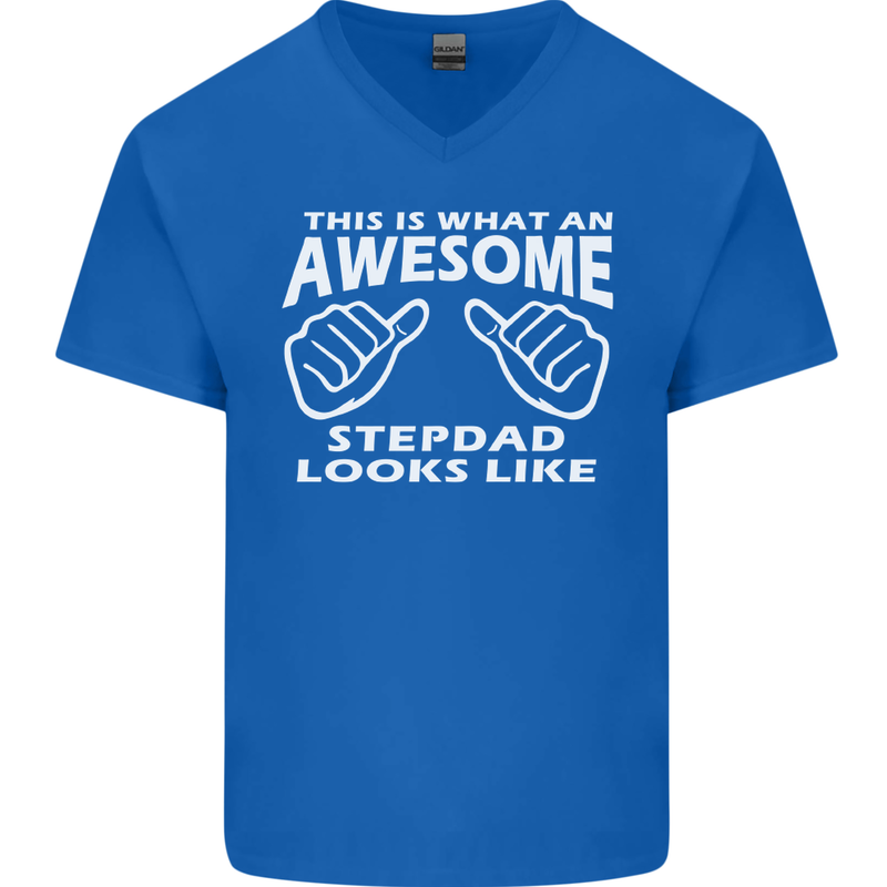 Awesome Stepdad Funny Father's Day Step Dad Mens V-Neck Cotton T-Shirt Royal Blue