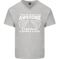 Awesome Stepdad Funny Father's Day Step Dad Mens V-Neck Cotton T-Shirt Sports Grey