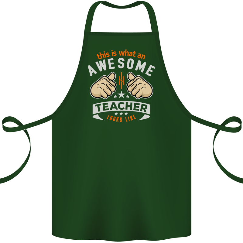 Awesome Teacher Looks Like Teaching Funny Cotton Apron 100% Organic Forest Green