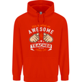 Awesome Teacher Looks Like Teaching Funny Mens 80% Cotton Hoodie Bright Red