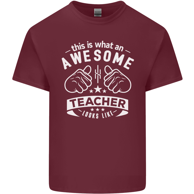 Awesome Teacher Looks Like Teaching Funny Mens Cotton T-Shirt Tee Top Maroon
