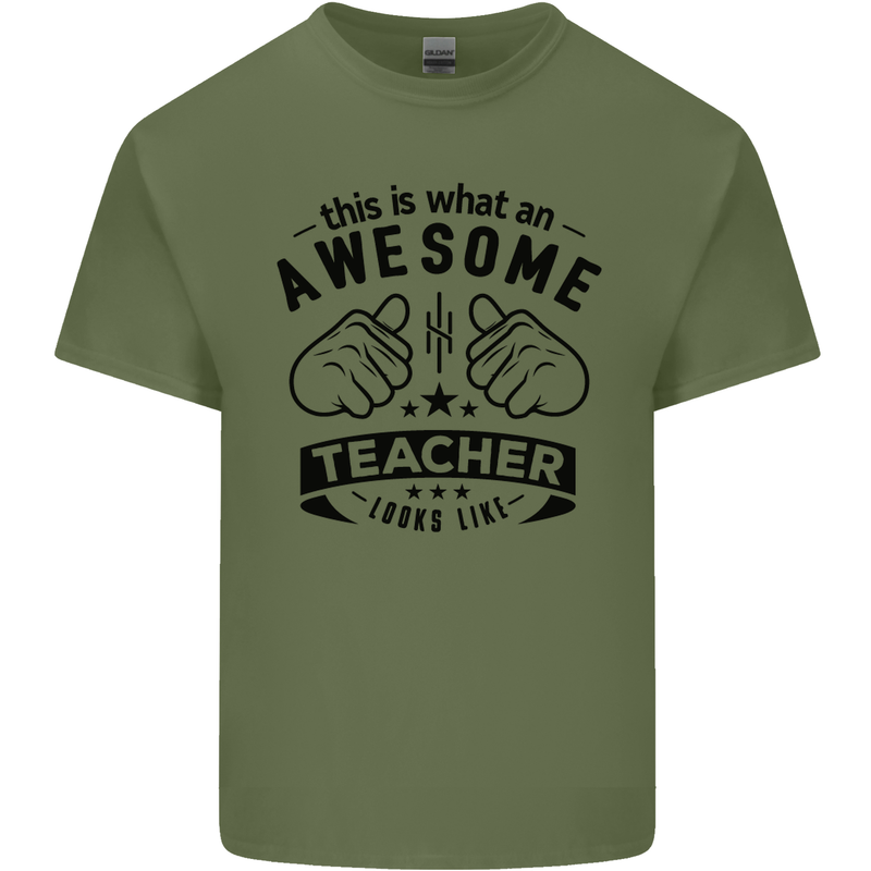 Awesome Teacher Looks Like Teaching Funny Mens Cotton T-Shirt Tee Top Military Green