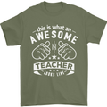 Awesome Teacher Looks Like Teaching Funny Mens T-Shirt Cotton Gildan Military Green