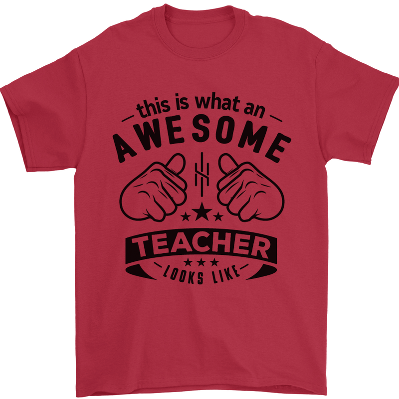 Awesome Teacher Looks Like Teaching Funny Mens T-Shirt Cotton Gildan Red