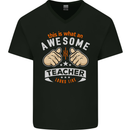 Awesome Teacher Looks Like Teaching Funny Mens V-Neck Cotton T-Shirt Black