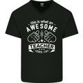 Awesome Teacher Looks Like Teaching Funny Mens V-Neck Cotton T-Shirt Black