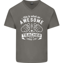Awesome Teacher Looks Like Teaching Funny Mens V-Neck Cotton T-Shirt Charcoal
