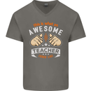 Awesome Teacher Looks Like Teaching Funny Mens V-Neck Cotton T-Shirt Charcoal