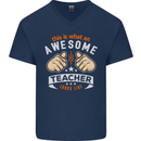Awesome Teacher Looks Like Teaching Funny Mens V-Neck Cotton T-Shirt Navy Blue