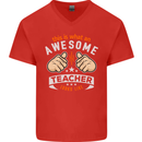 Awesome Teacher Looks Like Teaching Funny Mens V-Neck Cotton T-Shirt Red