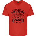 Awesome Teacher Looks Like Teaching Funny Mens V-Neck Cotton T-Shirt Red
