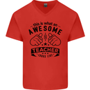 Awesome Teacher Looks Like Teaching Funny Mens V-Neck Cotton T-Shirt Red