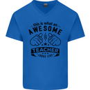 Awesome Teacher Looks Like Teaching Funny Mens V-Neck Cotton T-Shirt Royal Blue