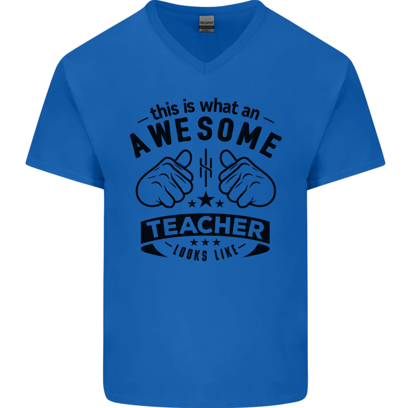 Awesome Teacher Looks Like Teaching Funny Mens V-Neck Cotton T-Shirt Royal Blue
