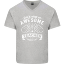 Awesome Teacher Looks Like Teaching Funny Mens V-Neck Cotton T-Shirt Sports Grey