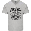 Awesome Teacher Looks Like Teaching Funny Mens V-Neck Cotton T-Shirt Sports Grey