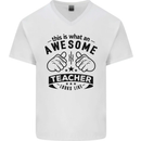 Awesome Teacher Looks Like Teaching Funny Mens V-Neck Cotton T-Shirt White
