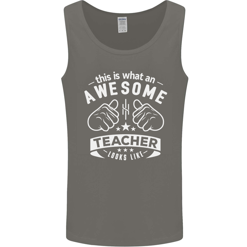 Awesome Teacher Looks Like Teaching Funny Mens Vest Tank Top Charcoal
