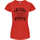 Awesome Teacher Looks Like Teaching Funny Womens Petite Cut T-Shirt Red