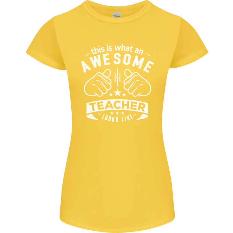 Awesome Teacher Looks Like Teaching Funny Womens Petite Cut T-Shirt Yellow