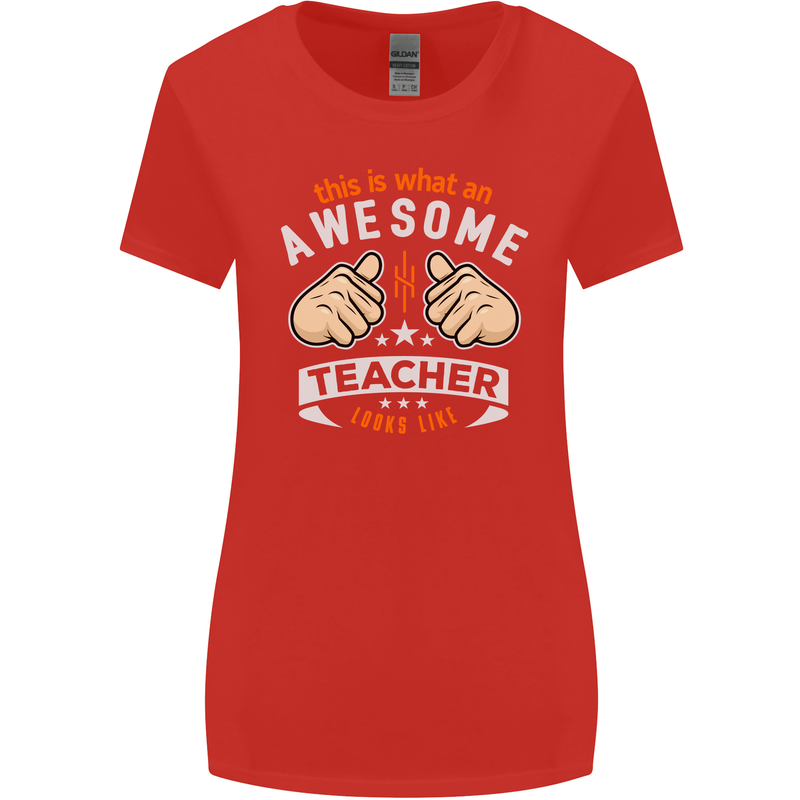 Awesome Teacher Looks Like Teaching Funny Womens Wider Cut T-Shirt Red