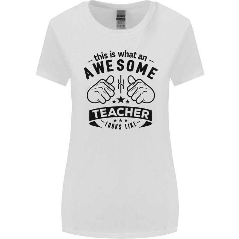 Awesome Teacher Looks Like Teaching Funny Womens Wider Cut T-Shirt White