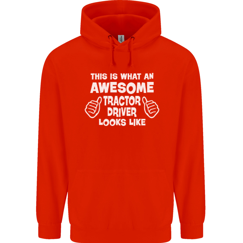 Awesome Tractor Driver Farmer Farming Mens 80% Cotton Hoodie Bright Red