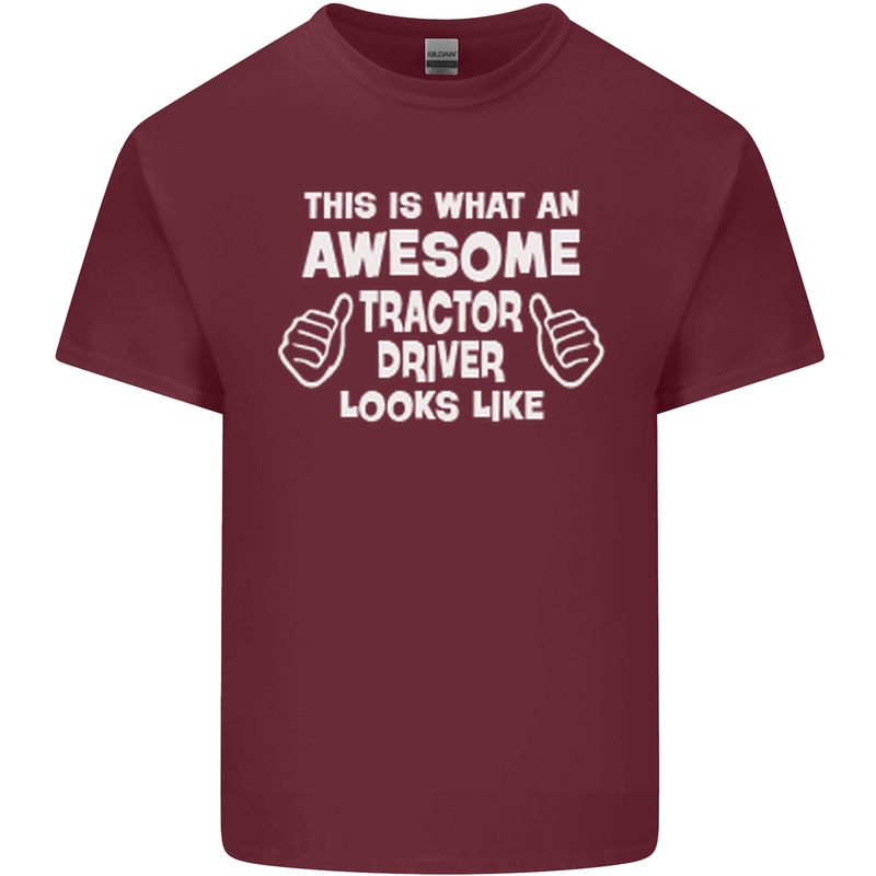 Awesome Tractor Driver Farmer Farming Mens Cotton T-Shirt Tee Top Maroon