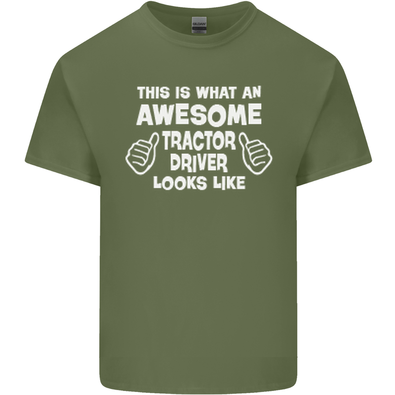 Awesome Tractor Driver Farmer Farming Mens Cotton T-Shirt Tee Top Military Green