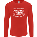 Awesome Tractor Driver Farmer Farming Mens Long Sleeve T-Shirt Red