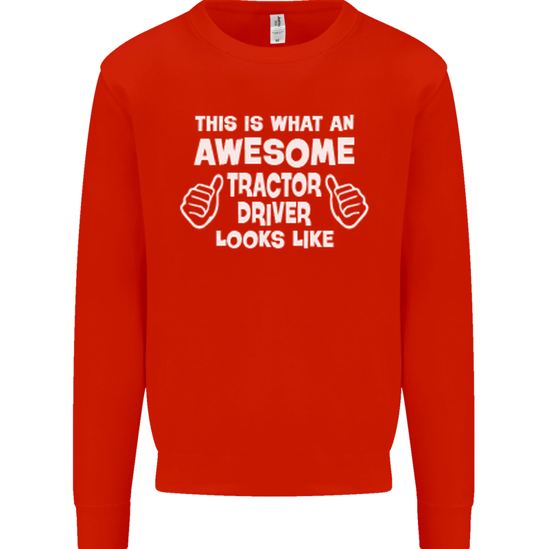Awesome Tractor Driver Farmer Farming Mens Sweatshirt Jumper Bright Red