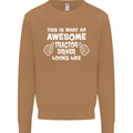 Awesome Tractor Driver Farmer Farming Mens Sweatshirt Jumper Caramel Latte