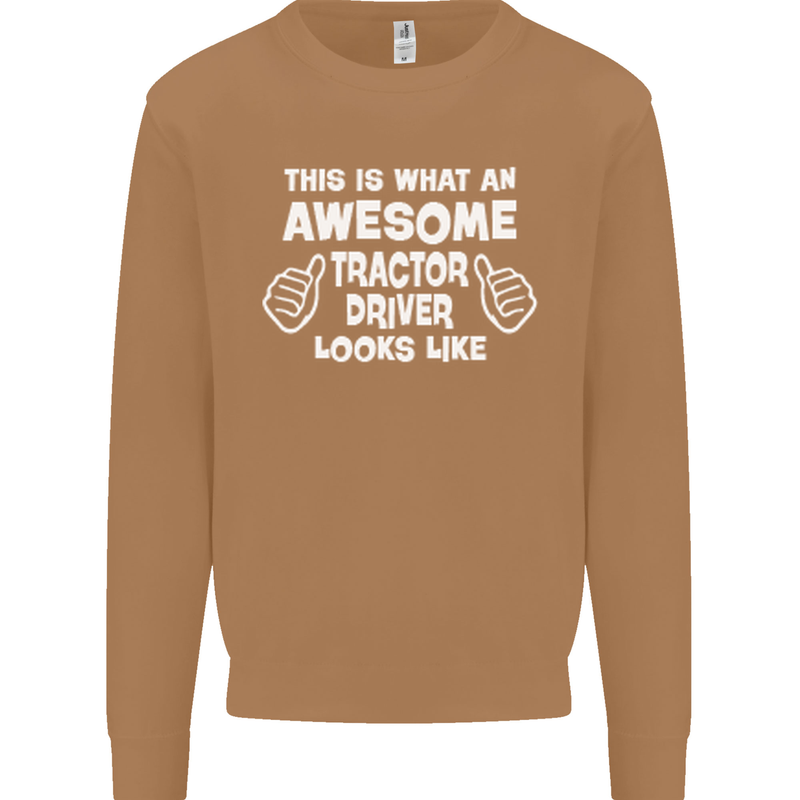 Awesome Tractor Driver Farmer Farming Mens Sweatshirt Jumper Caramel Latte