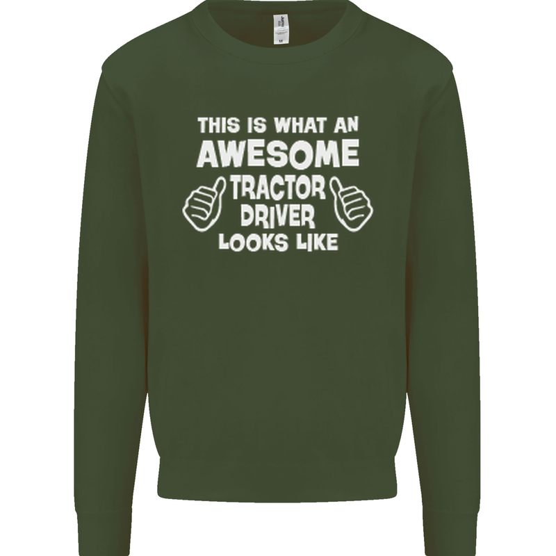 Awesome Tractor Driver Farmer Farming Mens Sweatshirt Jumper Forest Green