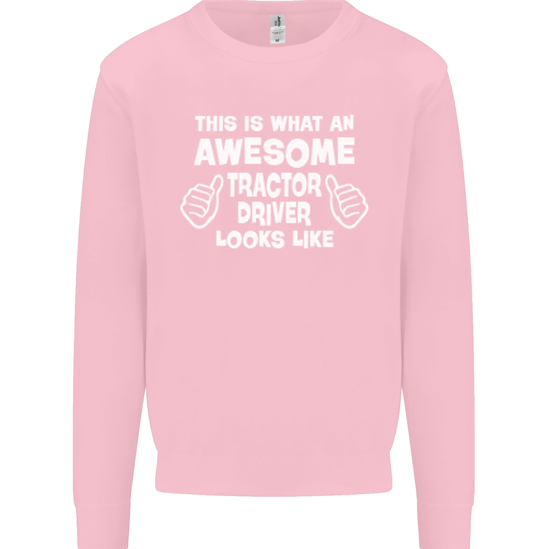 Awesome Tractor Driver Farmer Farming Mens Sweatshirt Jumper Light Pink