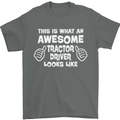 Awesome Tractor Driver Farmer Farming Mens T-Shirt Cotton Gildan Charcoal