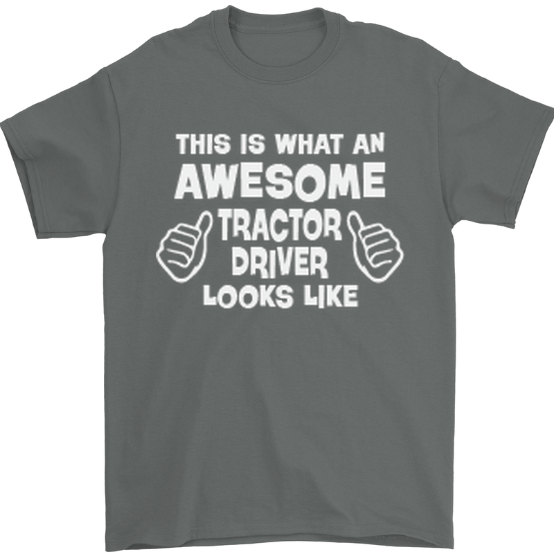 Awesome Tractor Driver Farmer Farming Mens T-Shirt Cotton Gildan Charcoal