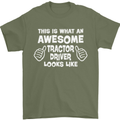 Awesome Tractor Driver Farmer Farming Mens T-Shirt Cotton Gildan Military Green