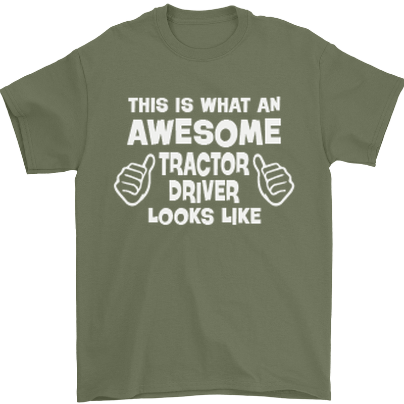 Awesome Tractor Driver Farmer Farming Mens T-Shirt Cotton Gildan Military Green