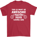 Awesome Tractor Driver Farmer Farming Mens T-Shirt Cotton Gildan Red
