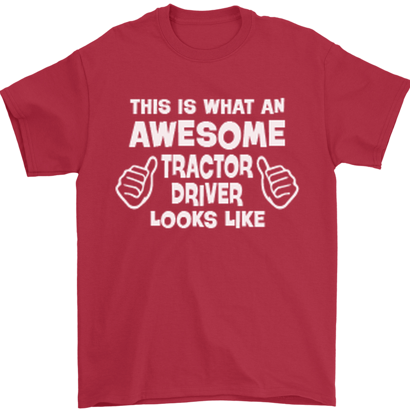 Awesome Tractor Driver Farmer Farming Mens T-Shirt Cotton Gildan Red