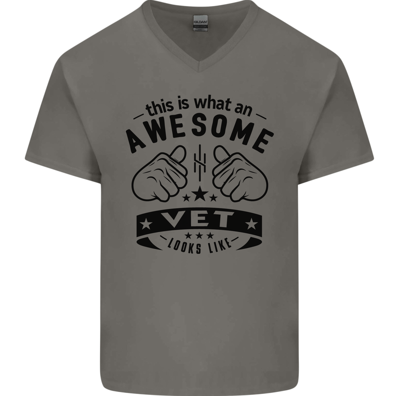 Awesome Vet Looks Like Veterinarian Mens V-Neck Cotton T-Shirt Charcoal